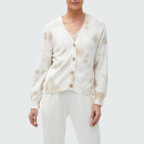 MICHAEL STARS Rylie Tie Dye Cardigan Medium Relaxed Neutral Beige Preppy Coastal - Picture 1 of 12